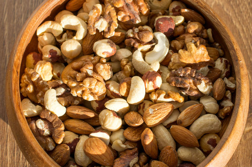 bowl of mixed nuts like cashews, pecans almonds,